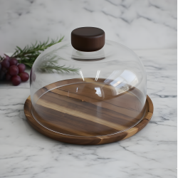 Glass Serving Tray with Wooden Base 25.5cm